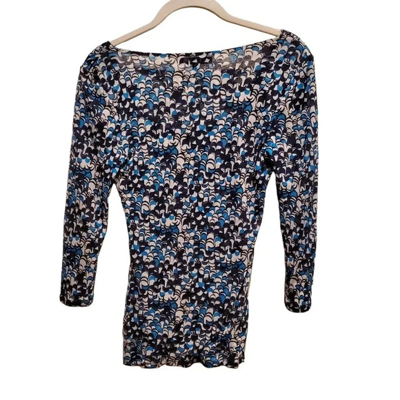 Classiques Entier Vintage Y2K Blue Black White Gathers Stretch Silk Top Blouse S - Picture 2 of 16